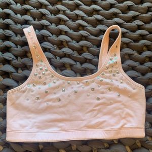 Light pink sports bra / crop top, with iridescent gemstones